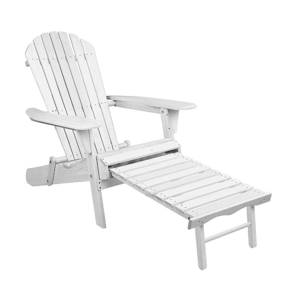Kerti fa szék kihúzható lábtartóval fehér színben
