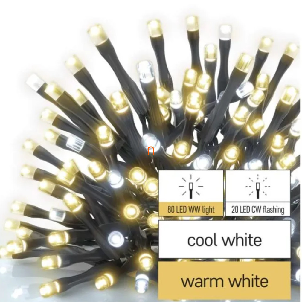 Standard LED sorolható karácsonyi füzér, villogó, 10 m, kültéri, meleg/hideg fehér