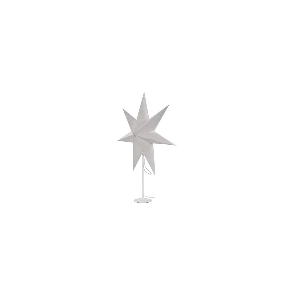Gyertyatartó E14 izzóval, papírcsillaggal, fehér, 67x45 cm, beltéri