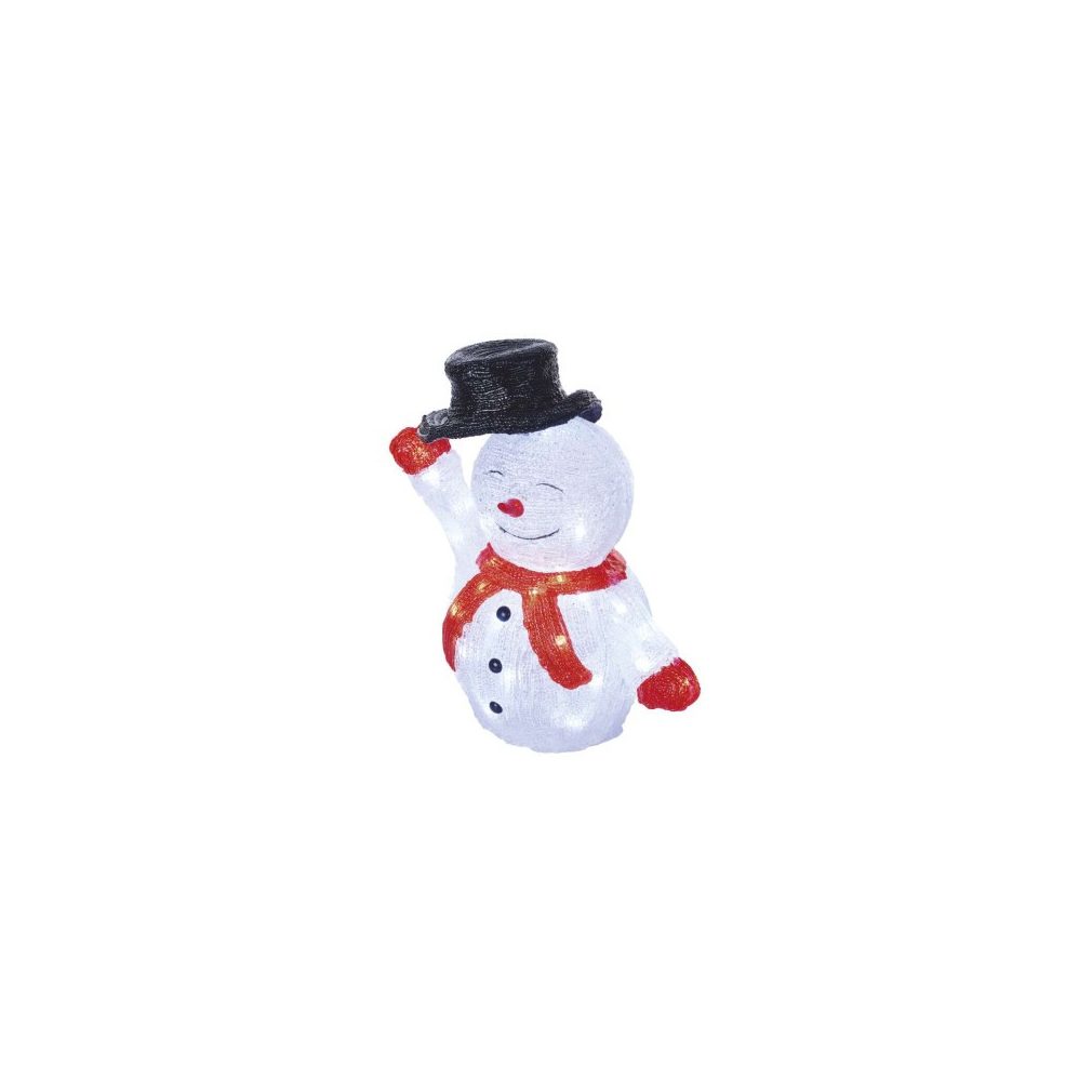 LED karácsonyi hóember kalappal, 36 cm, kültéri és beltéri, hideg fehér, időzítő