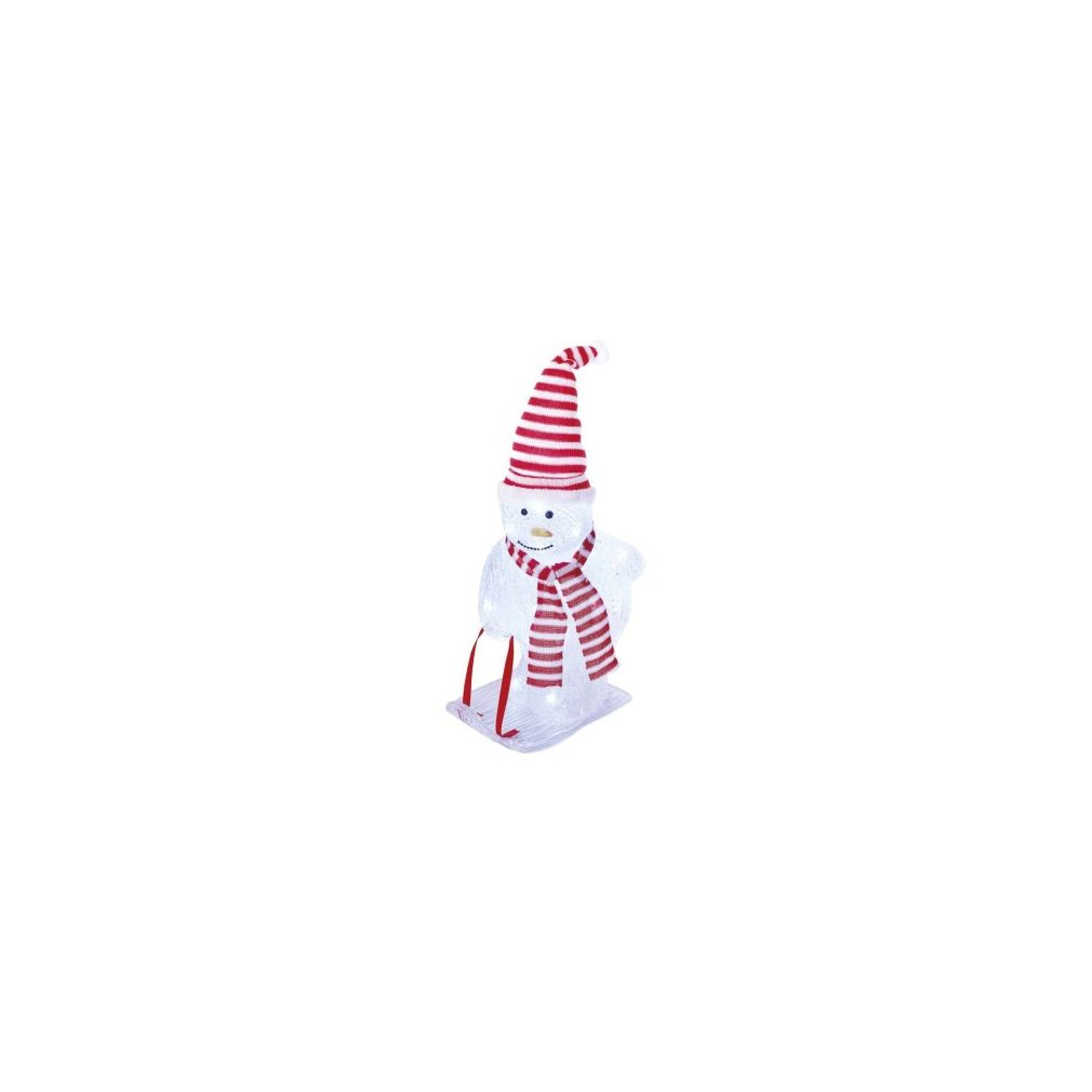 LED karácsonyi hóember sállal és sapkával, 46 cm, kültéri és beltéri, hideg fehér
