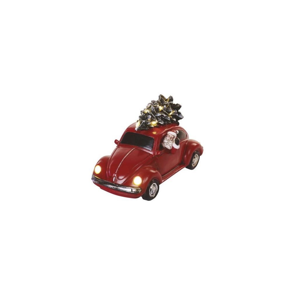 LED piros autó Télapóval, 12,5 cm, 3x AA, beltérre, meleg fehér