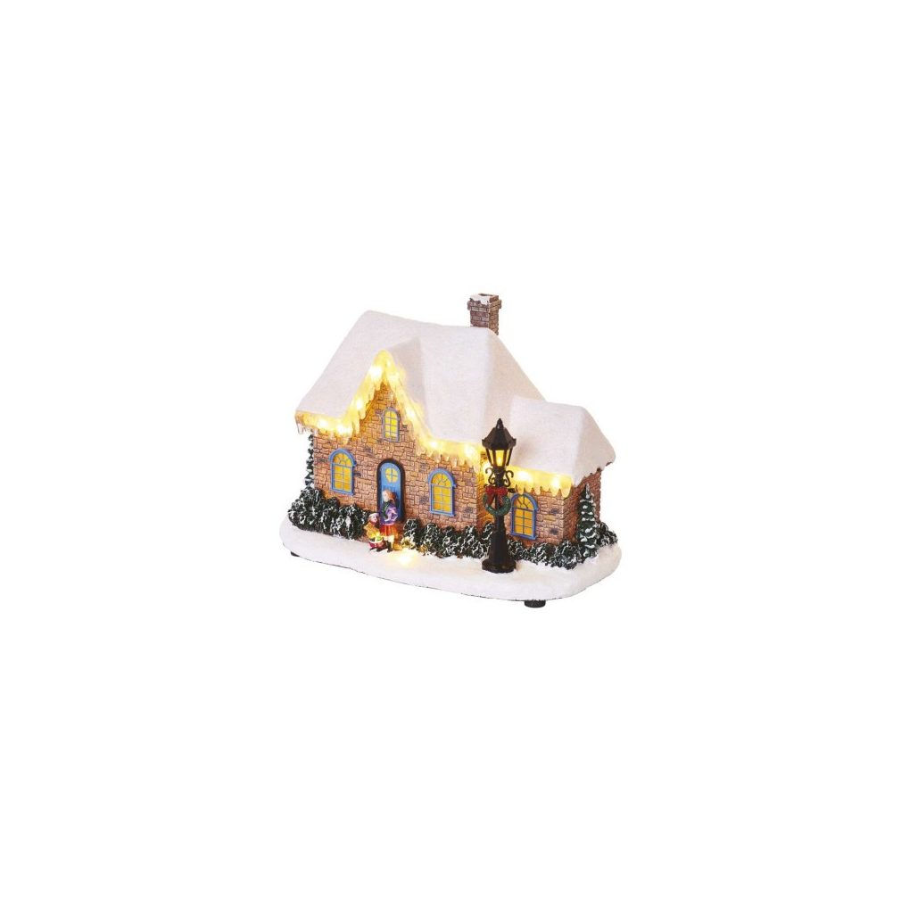 LED karácsonyi házikó, 20,5 cm, 3× AA, beltérre, meleg fehér