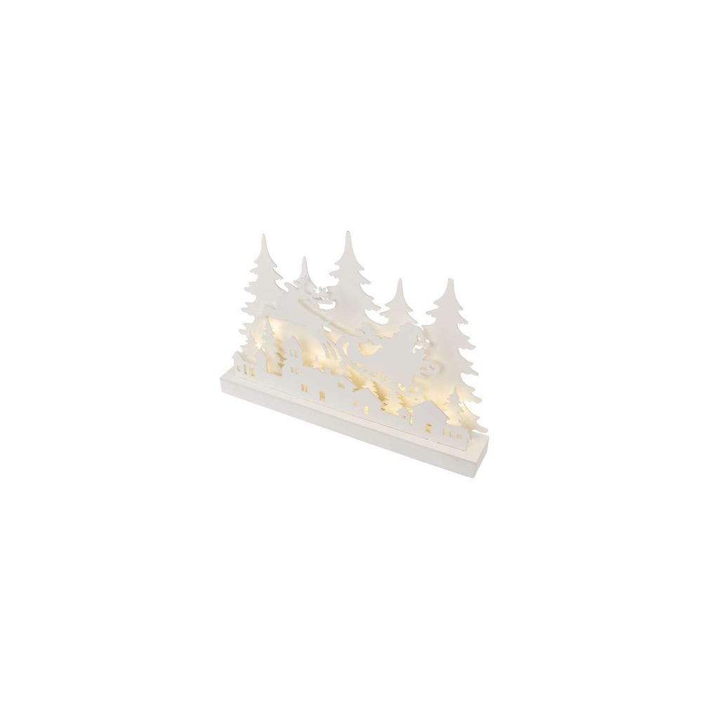 LED dekoráció, fa – karácsonyi falu, 31 cm, 2x AA, beltéri, meleg fehér, időzítő