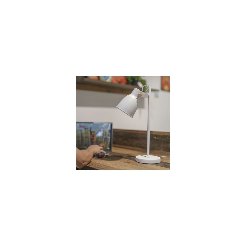 Fehér asztali lámpa állítható fejjel, 46 cm