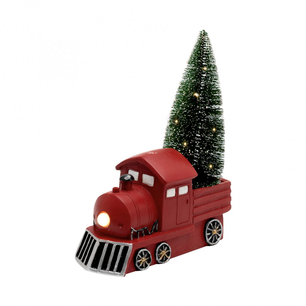 Karácsonyi dekoráció-mozdony fenyőfával, 9 LED