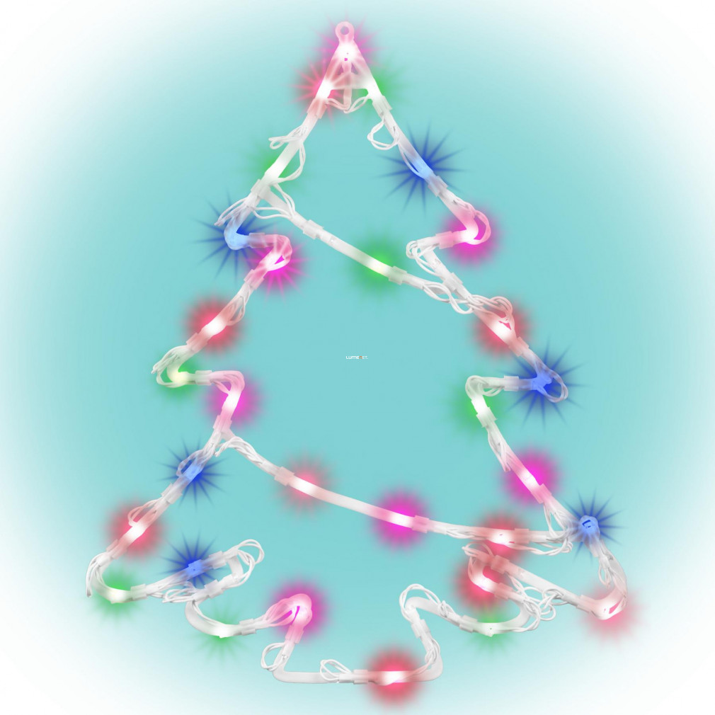 Beltéri színes karácsonyfa alakú ablakdísz, 35 LED