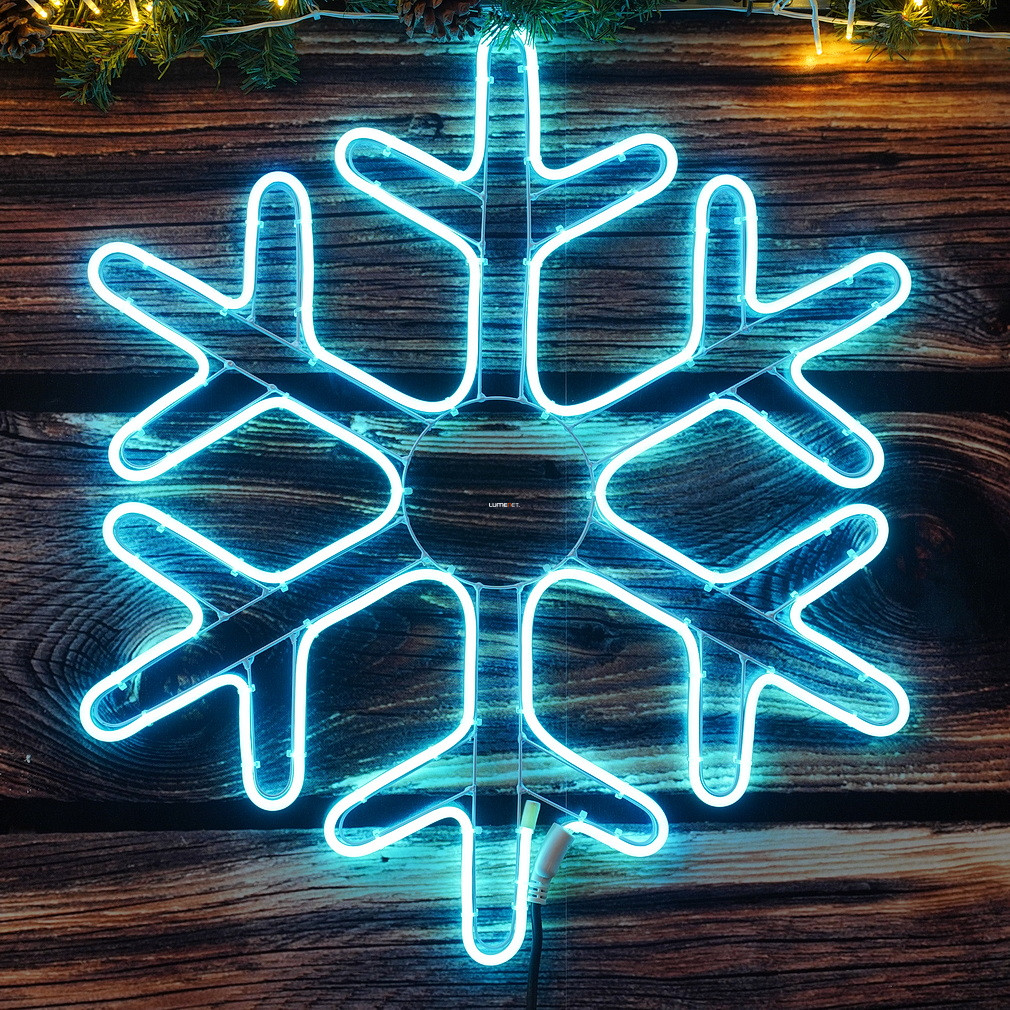 Kültéri LED-es neon hókristály dekoráció,  jégkék fényű