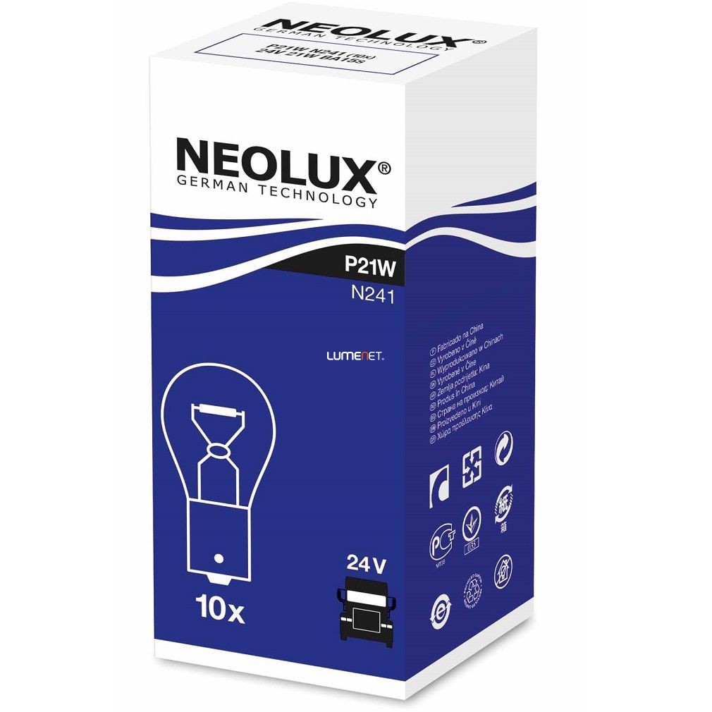 Neolux N241 P21W 24V jelzőizzó 10db/csomag Neolux N241 P21W 24V jelzőizzó 10db/csomag