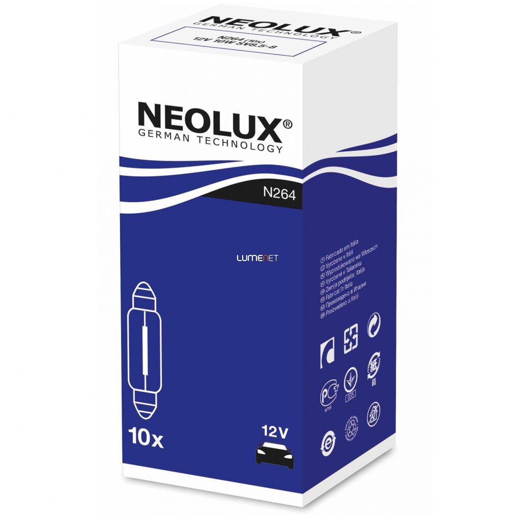Neolux Standard N264 C10W 12V 41mm szofita izzó 10db/csomag Neolux Standard N264 C10W 12V 41mm szofita izzó 10db/csomag