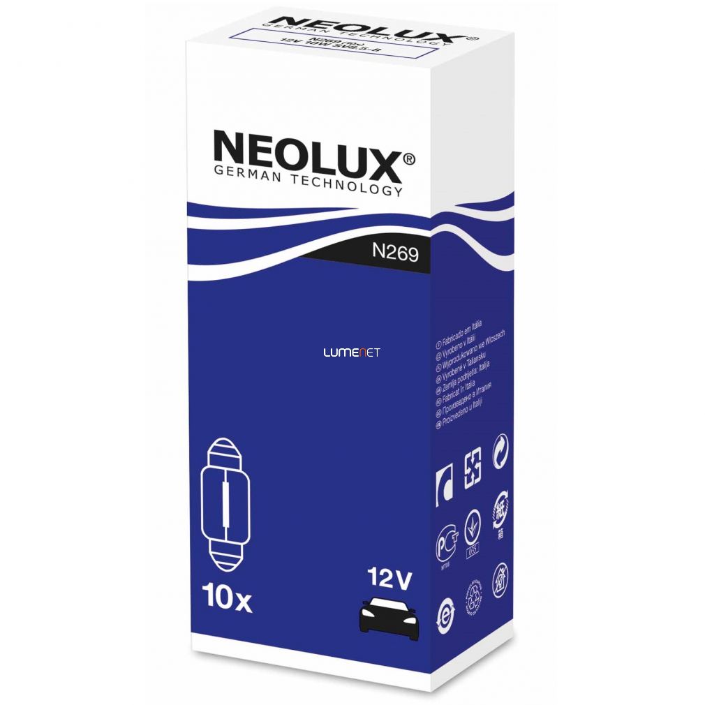NEOLUX N269 STANDARD 10W 12V 31mm dobozos 10db/csomag NEOLUX N269 STANDARD 10W 12V 31mm dobozos 10db/csomag