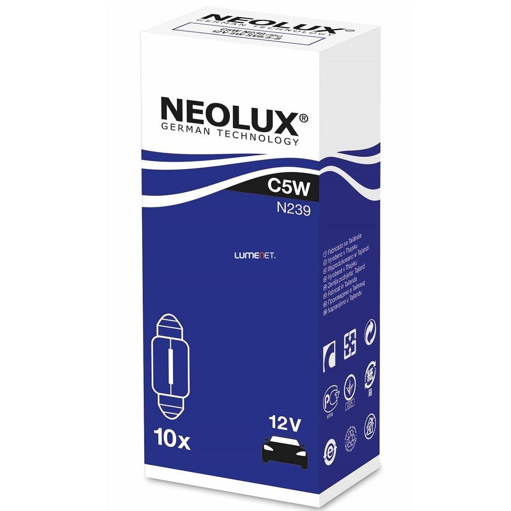 Neolux Standard N239 C5W 12V Szofita izzó 10db/csomag Neolux Standard N239 C5W 12V Szofita izzó 10db/csomag