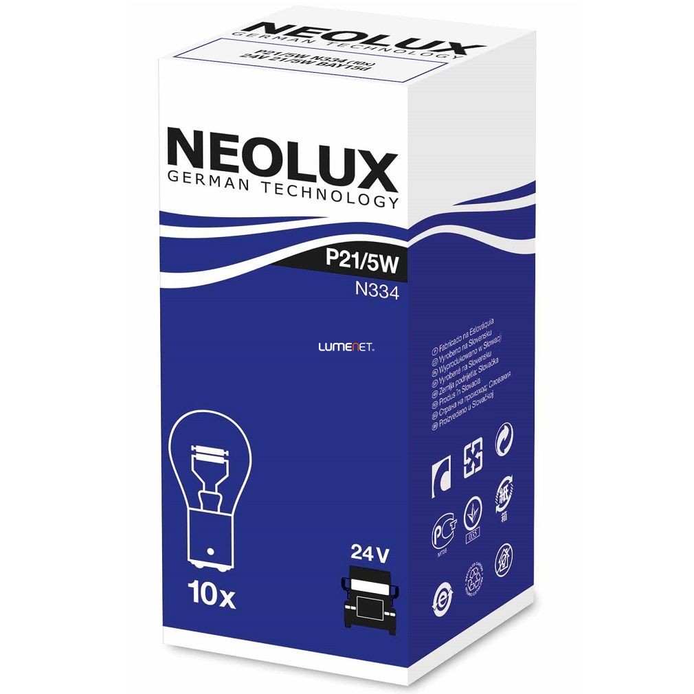 Neolux N334 P21/5W 24V jelzőizzó 10db/csomag Neolux N334 P21/5W 24V jelzőizzó 10db/csomag
