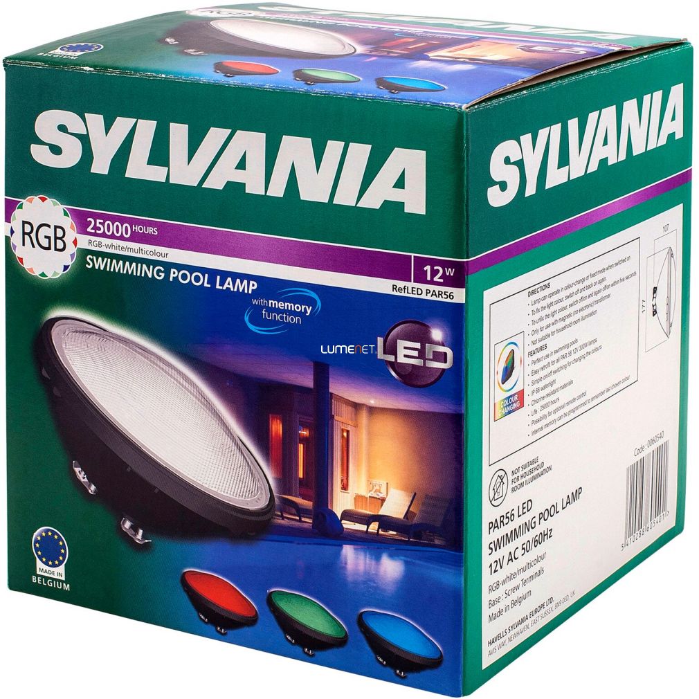 Sylvania 0060540 PAR56 LED RGB színváltós medence lámpa 12W 12V 300lm IP68 25000h 105x175mm Sylvania 0060540 PAR56 LED RGB színváltós medence lámpa 12W 12V 300lm IP68 25000h 105x175mm